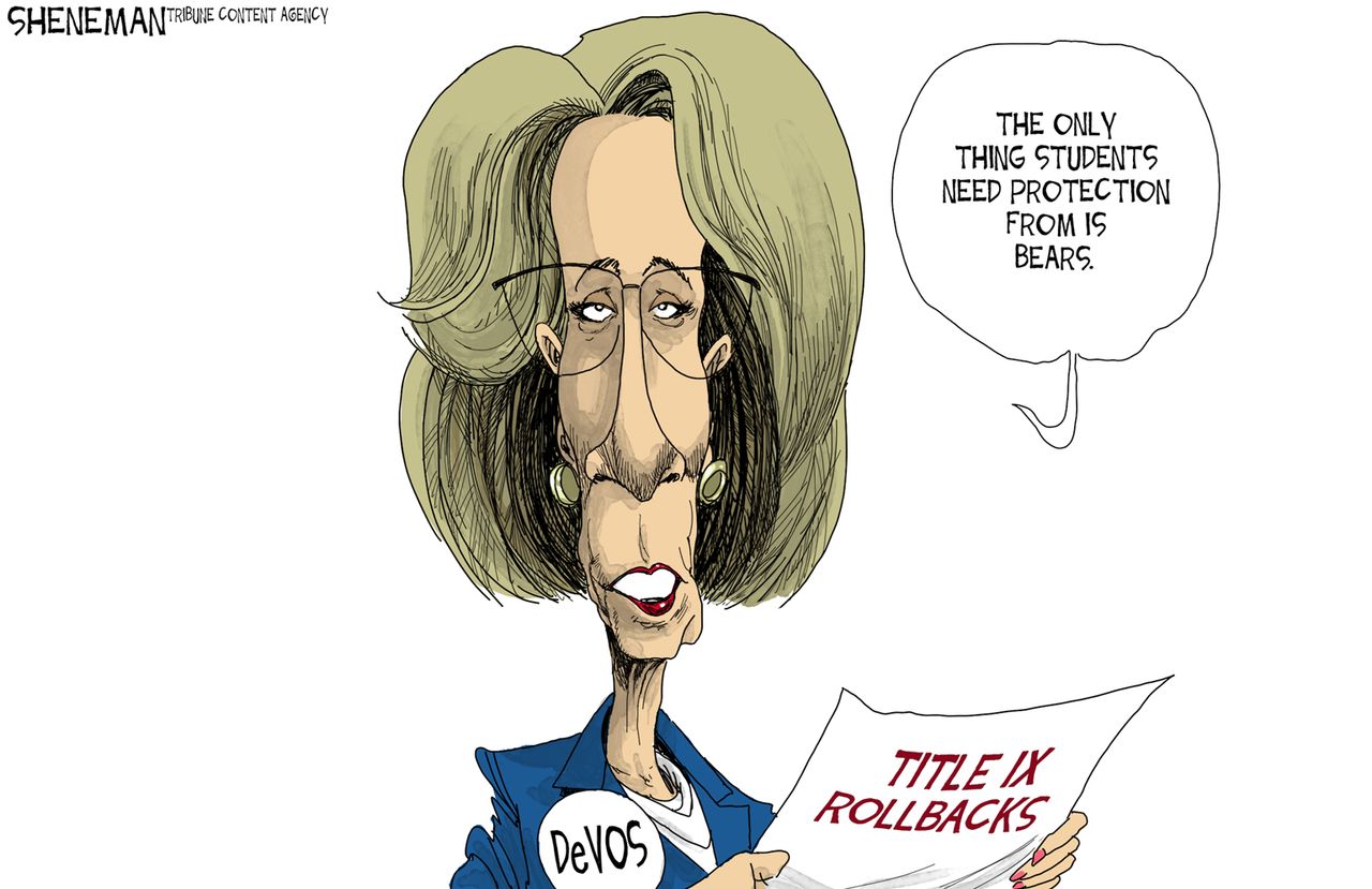 Political cartoon U.S. Betsy DeVos student protection