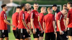 Gareth Bale and the Wales squad in training at the Al Saad SC in Doha  