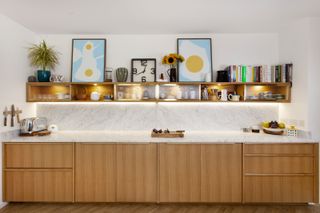 reeded glass kitchen cabinets with lighting