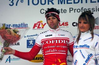Julian El Fares (Cofidis) on the podium after being awarded the stage victory