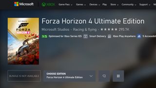 Forza Horizon 4 listing in the Microsoft Store after the game has been delisted.