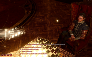 The Raphael Romance Route mod for Baldur's Gate 3, showing the cambion sitting at a table and speaking with Tav.