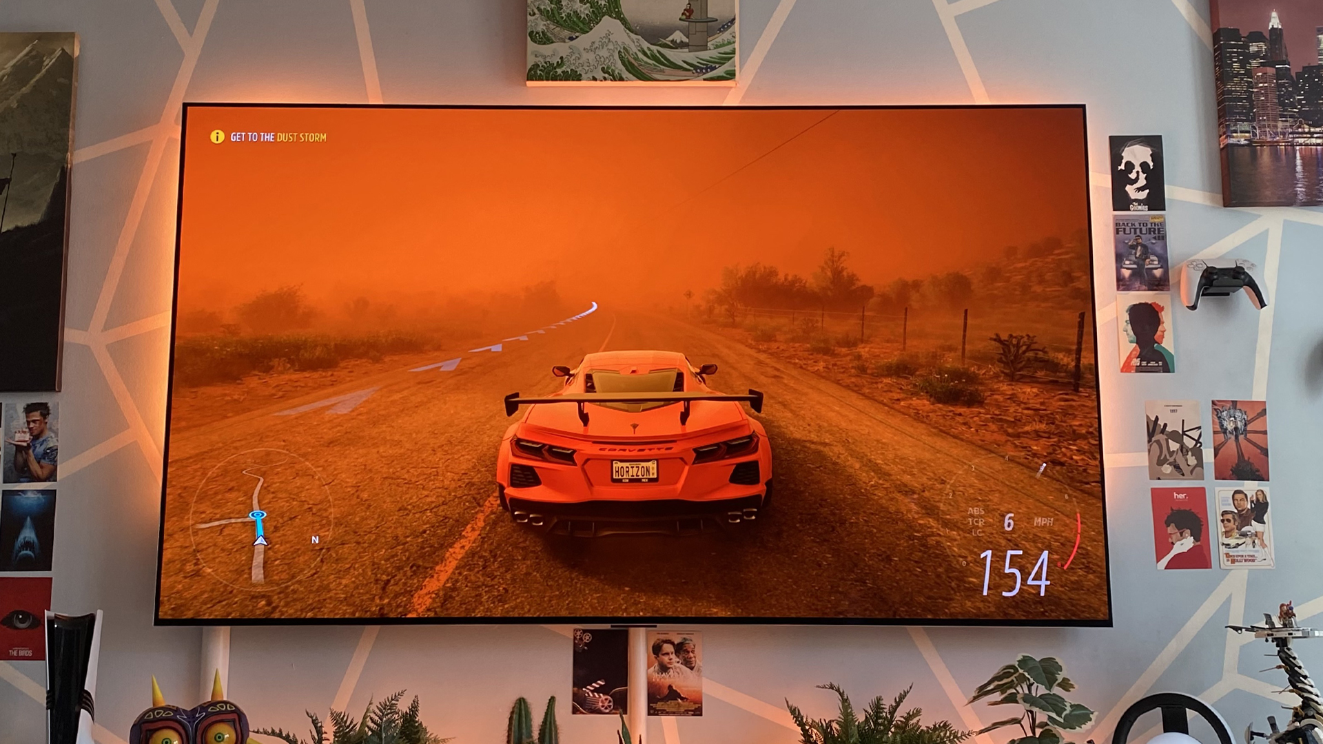 Philips Hue Play HDMI Sync Box 8K with image from Forza onscreen