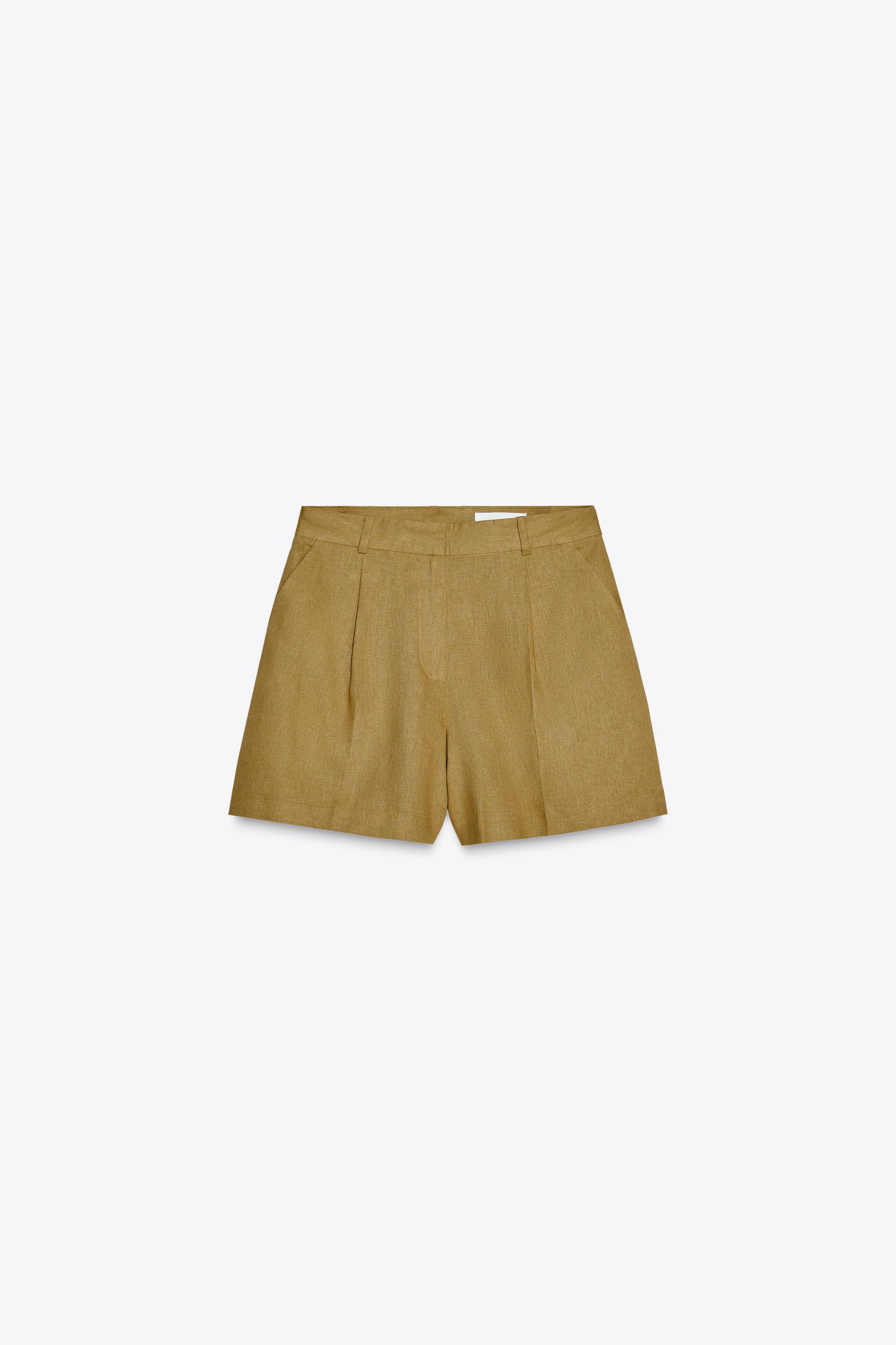 High-Waist Linen Blend Bermuda Shorts