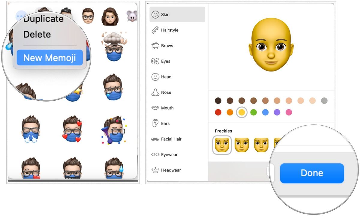 To create a new Memoji, click on the ... at the top left. Next, select New Memoji, then start creating your new masterpiece. Click Done was you&#039;re ready to save.