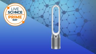 A Live Science Prime Day logo and the Dyson Purifier Cool TP07 fan-purifier on a blue background