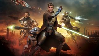 Meilleurs jeux gratuits : trois personnages de la Guerre des étoiles et un droïde affrontant des ennemis hors écran