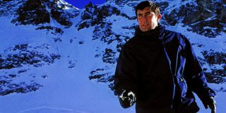 On Her Majesty's Secret Service George Lazenby aims his gun in the Alps