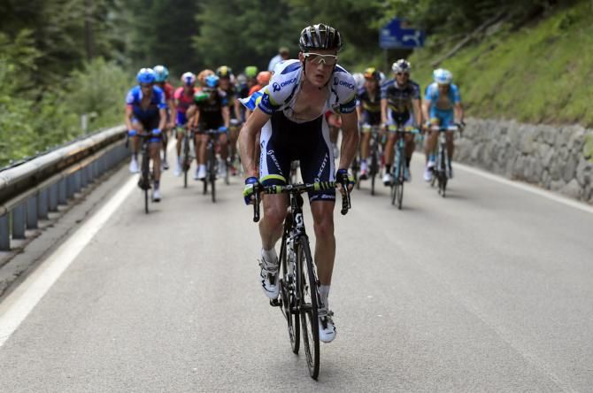 Pieter Weening (Orica-GreenEdge) launches an attack on the climb to Madonna di Campiglio