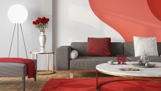 Red living room with floor light