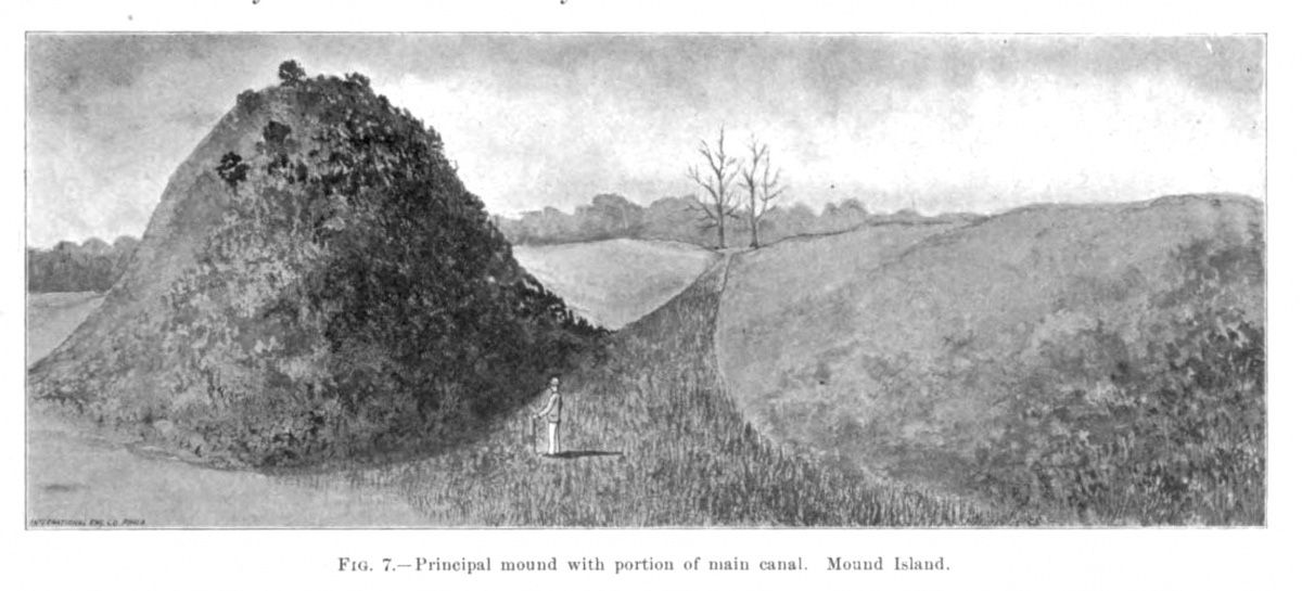 A black and white drawing of a large mound.