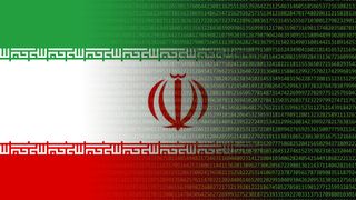 Digital code on the background of the Iranian flag. 