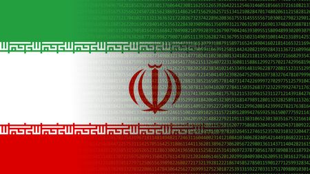 Digital code on the background of the Iranian flag. 