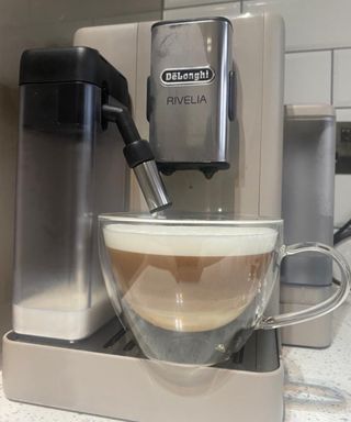 Milk-based coffee drink made using the De'Longhi Rivelia