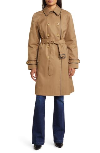 Water Repellent Cotton Blend Belted Trench Coat