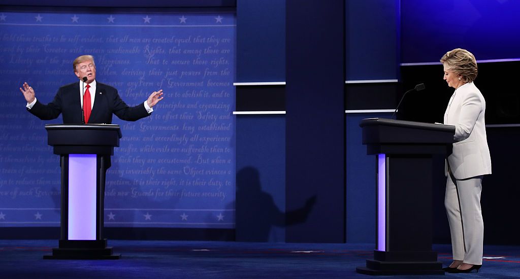 Donald Trump and Hillary Clinton at a presidential debate. 