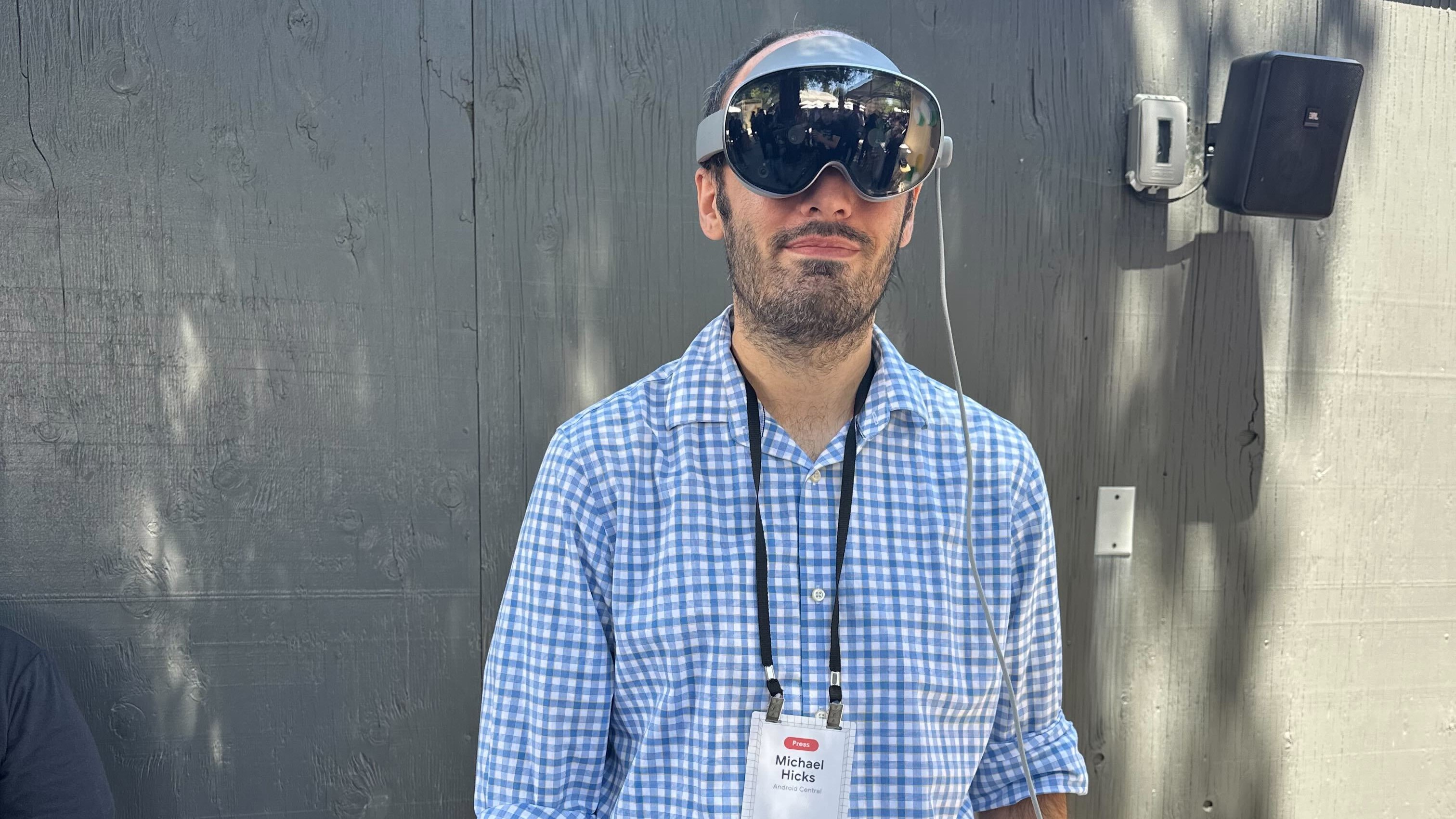 Michael Hicks testing Android XR on Samsung Project Moohan at Google I/O 2025