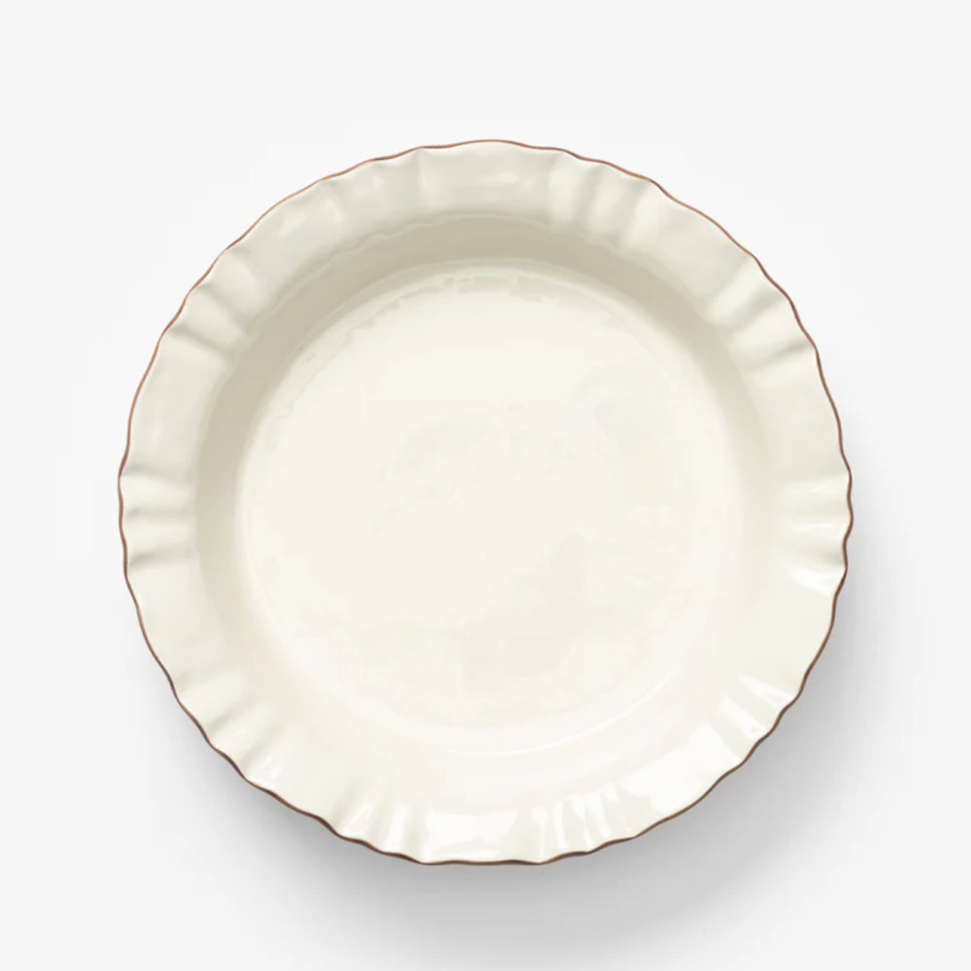 Cream pie dish with ruffled edge and red rim
