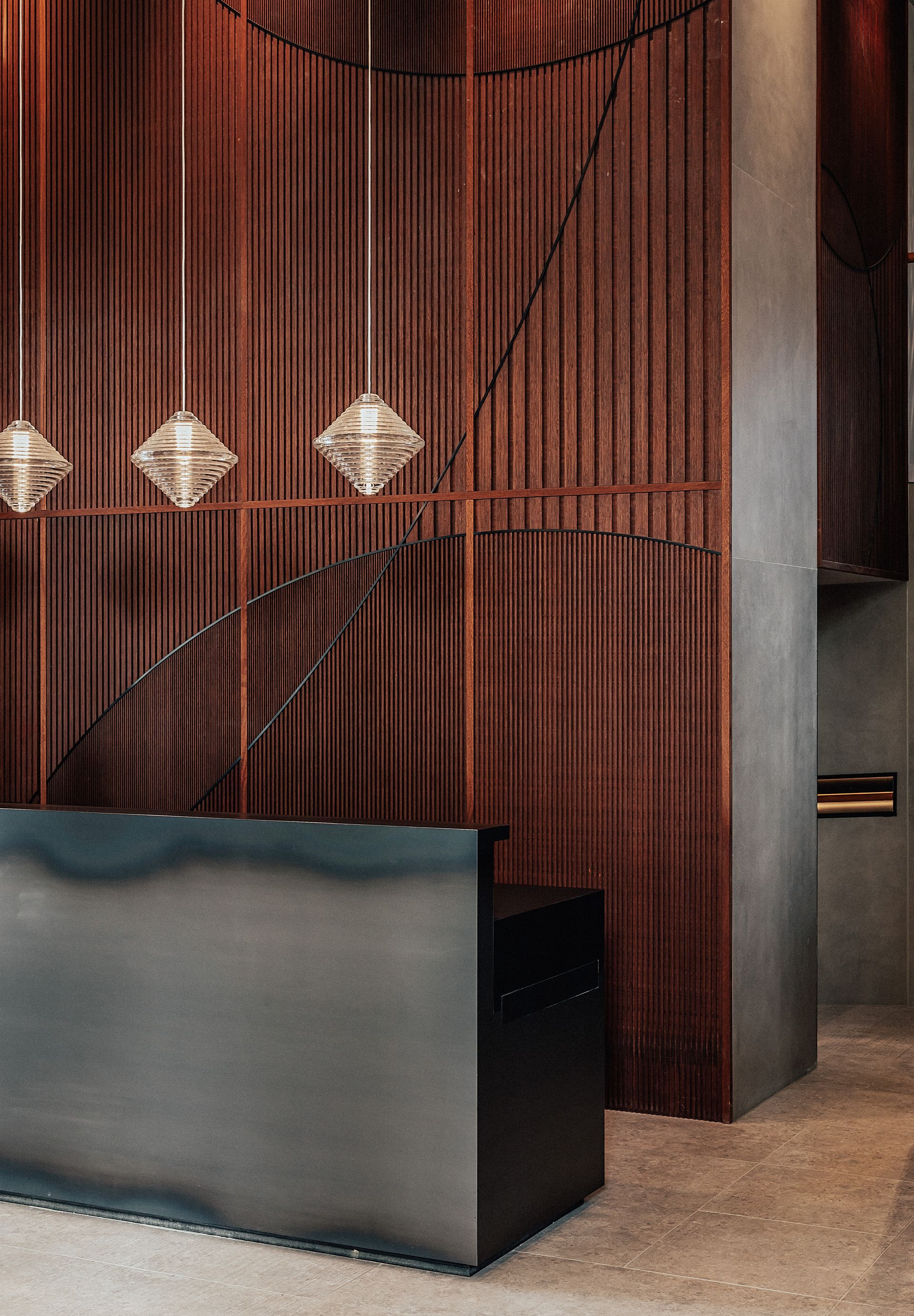 Conran and Partners_Author entrance lobby and reception with timber backdrop