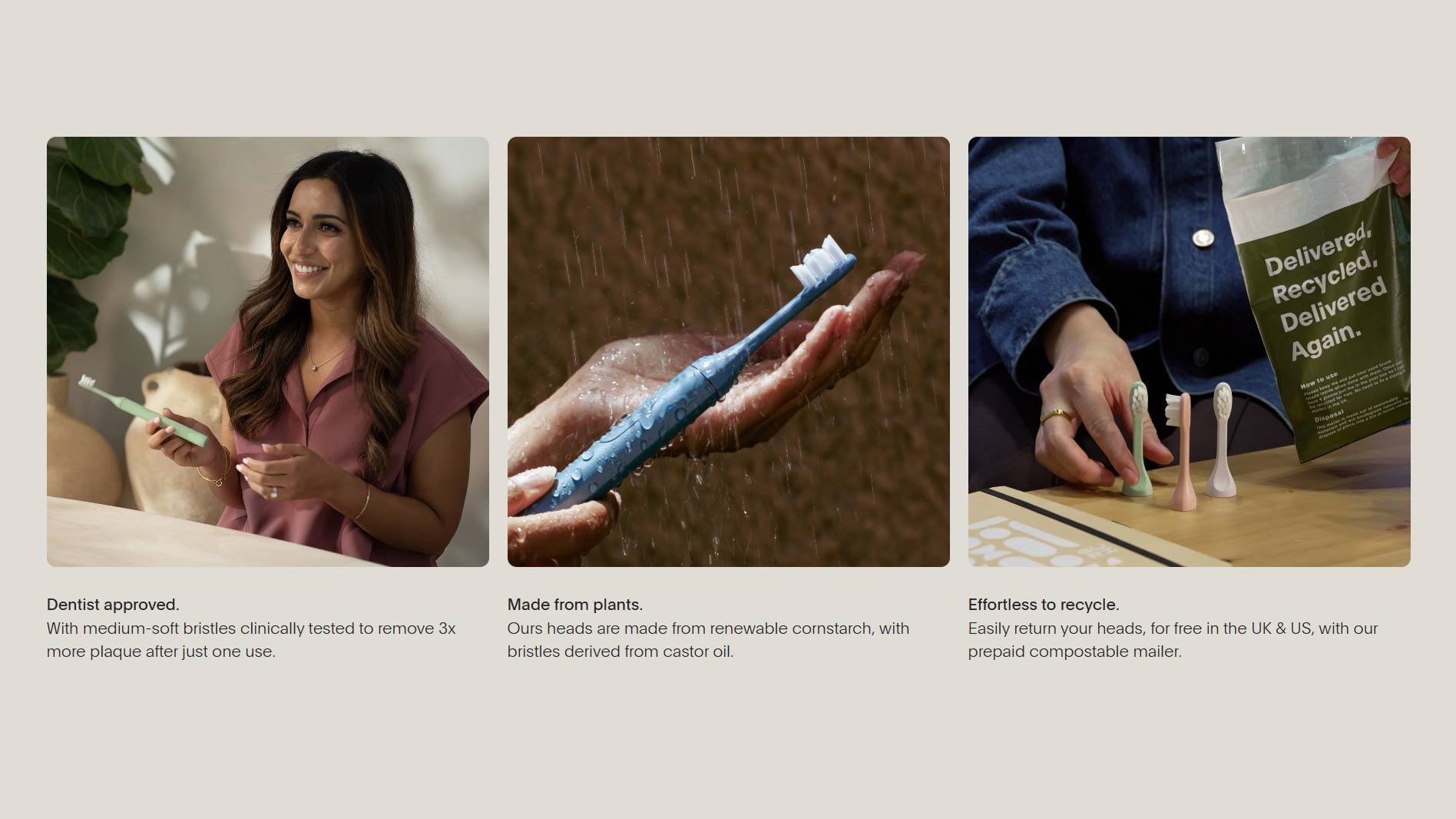 Screenshot from Suri's website showing electric toothbrush head recycling options.