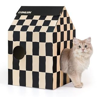 Conlun Cardboard Cat House With Cat Scratch Pad&catnip,easy-To-Assemble Cat Scratcher Cardboard House for Various Home Decor,cat Scratching Home Toy for Indoor Cats&small Animals Birthday