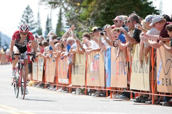 Burke Swindlehurst (Bissell) gets encouragement from fans as he gets into the finish.