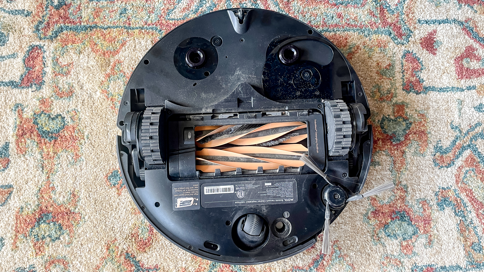 The underside of the Mova Mobius 60 robot vacuum