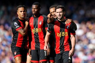 AFC Bournemouth squad for 2024/25 LIVERPOOL, ENGLAND - AUGUST 31: Lewis Cook of Bournemouth celebrates after scoring to make it 2-2 with team-mates Marcus Tavernier, Justin Kluivert, Dango Ouattara during the Premier League match between Everton FC and AFC Bournemouth at Goodison Park on August 31, 2024 in Liverpool, England. (Photo by Robin Jones - AFC Bournemouth/AFC Bournemouth via Getty Images)