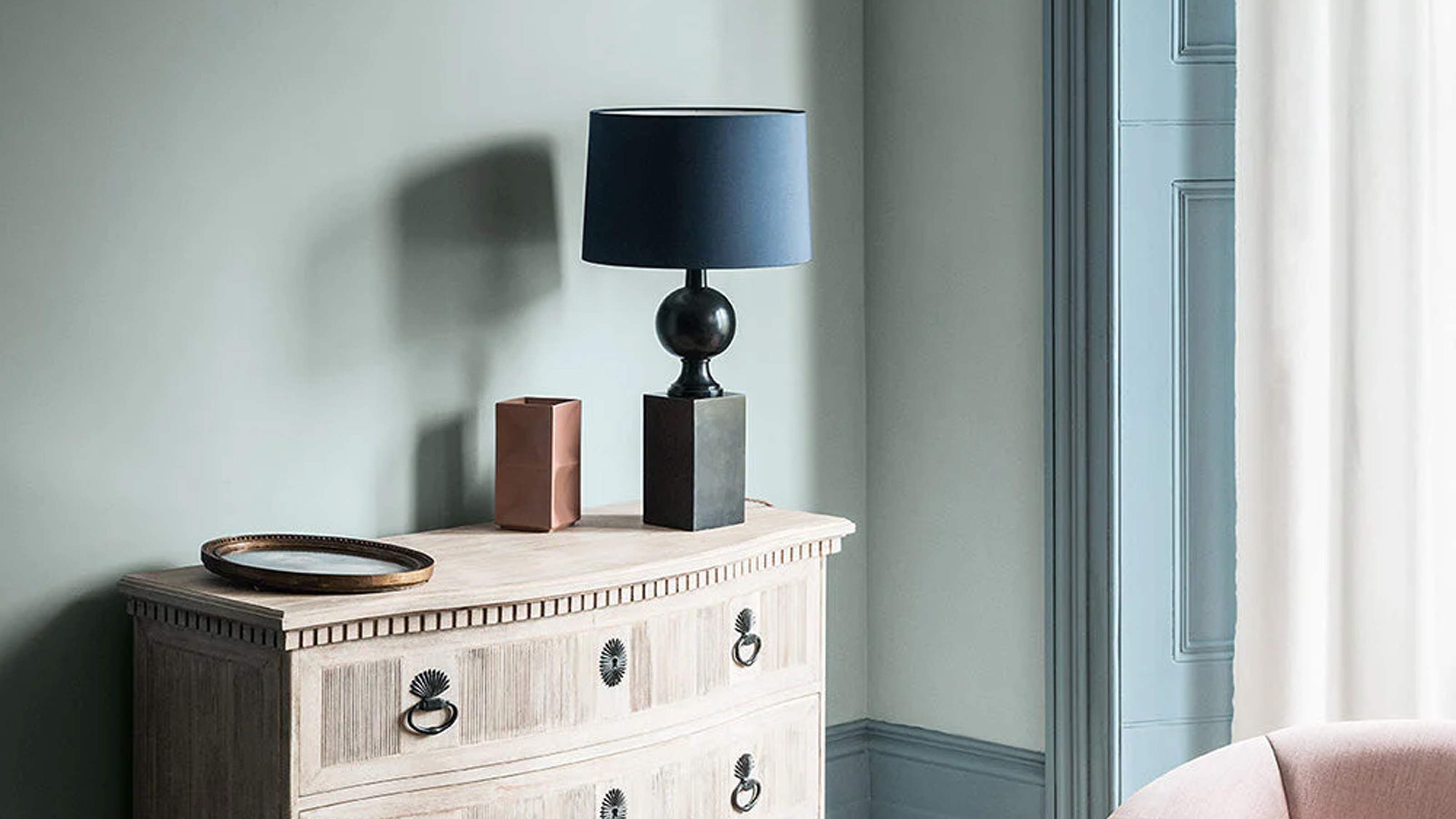 A pale blue room painted in Paint &amp; Paper Library's Bluebird and Ice V