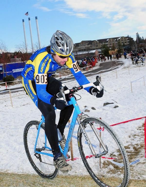 Chris Sheppard (Santa Cruz) riding an off-camber section of course that had many riders dismounting.