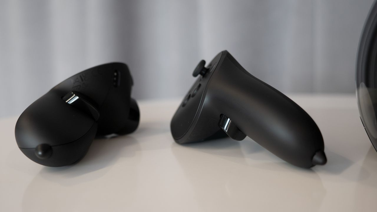 Quest Touch Pro controllers for the Meta Quest Pro and Meta Quest 2 with stylus tips attached