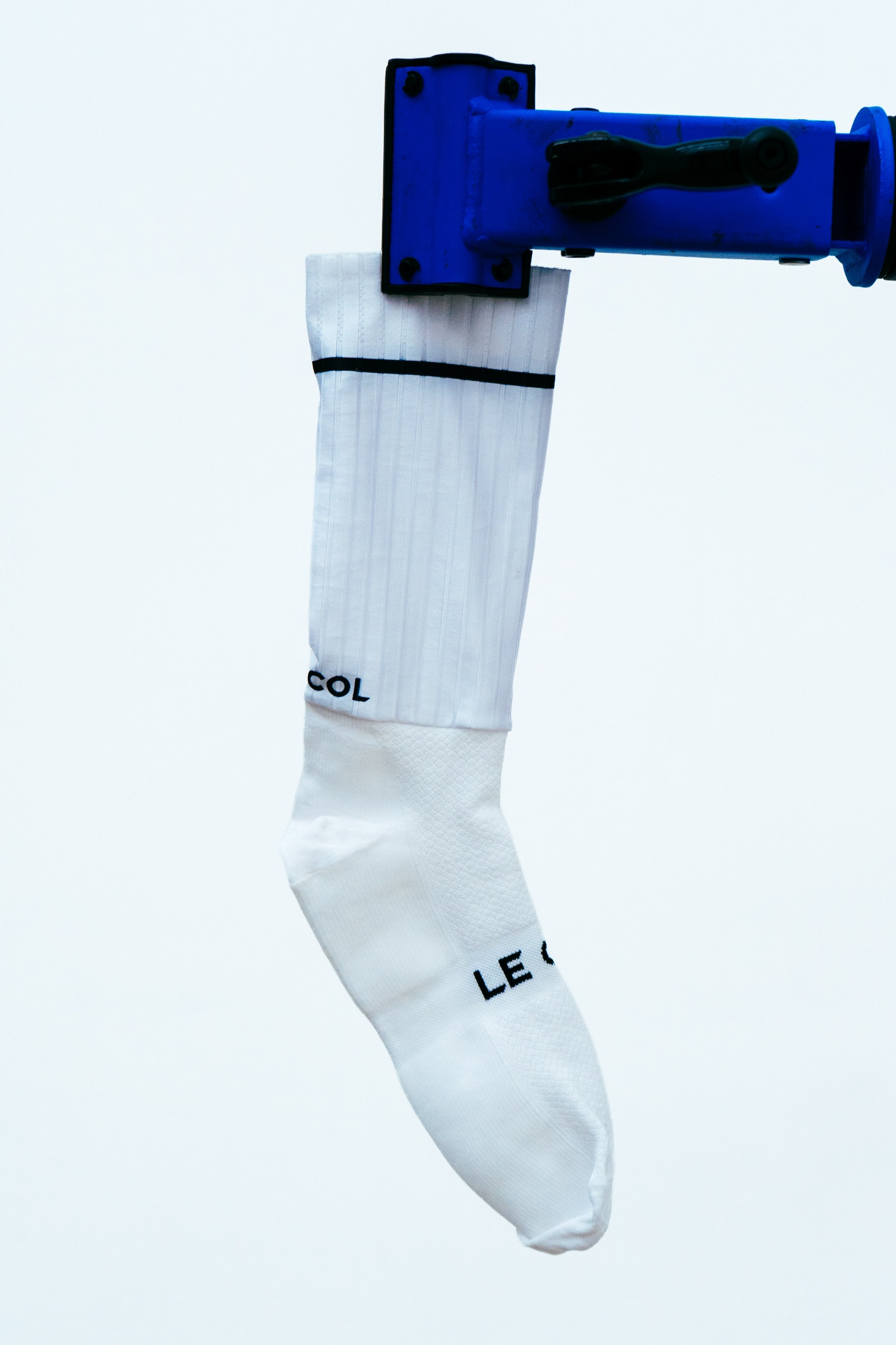 A close up shot of some socks being tested in the wind tunnel