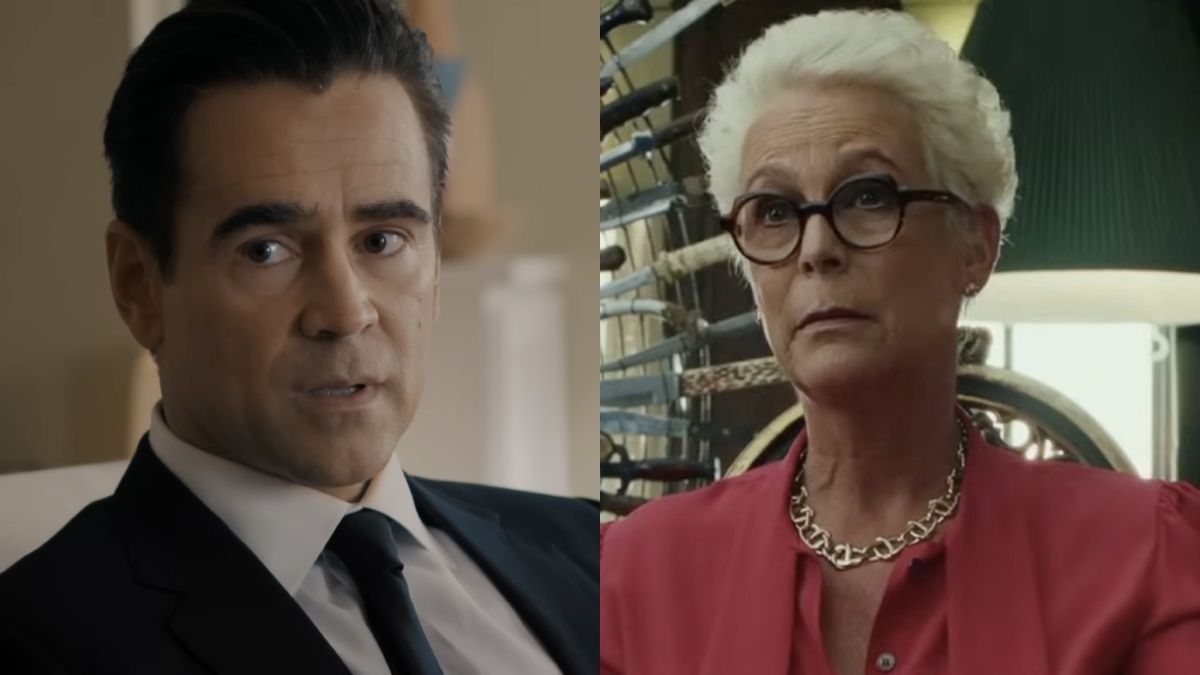 Colin Farrell and Jamie Lee Curtis side-by-side photo.