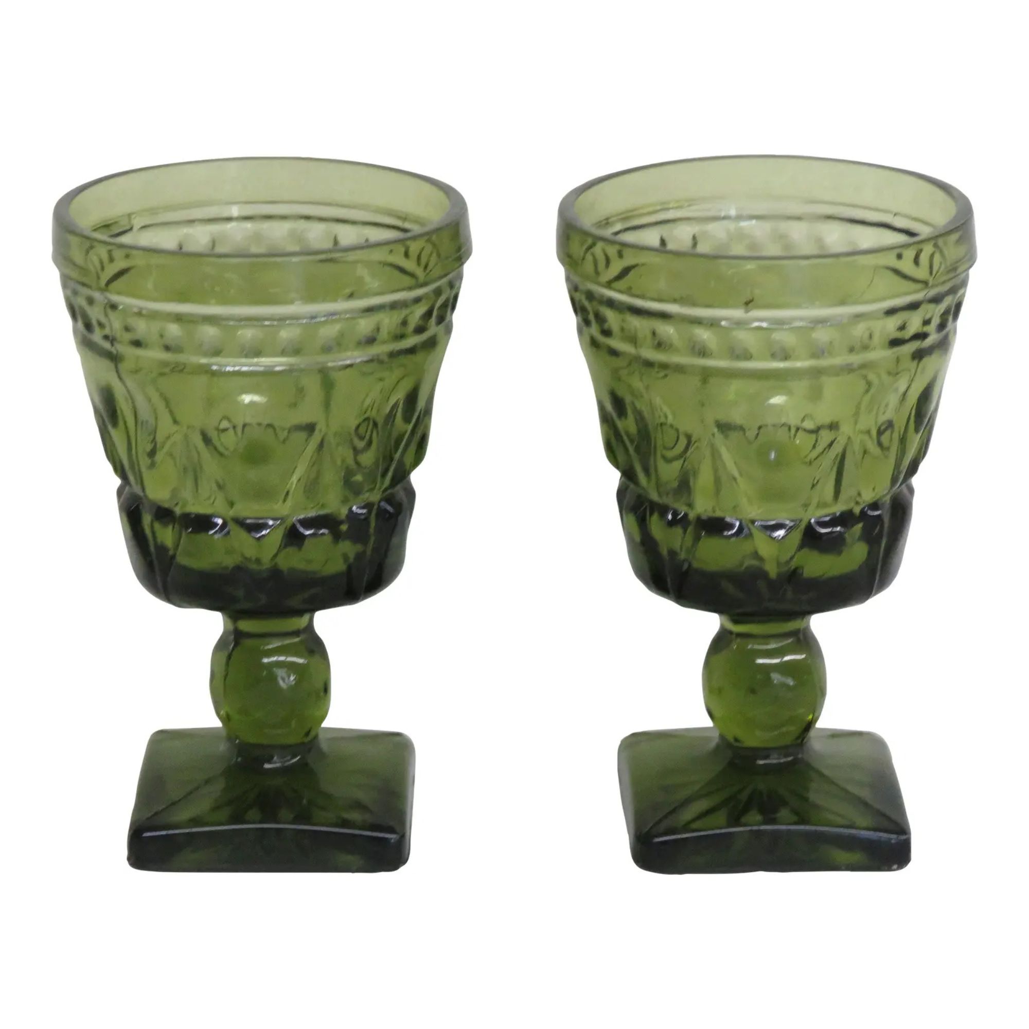 Indiana Glass Colony Park Lane Avocado Green Goblets Cups Set of Two