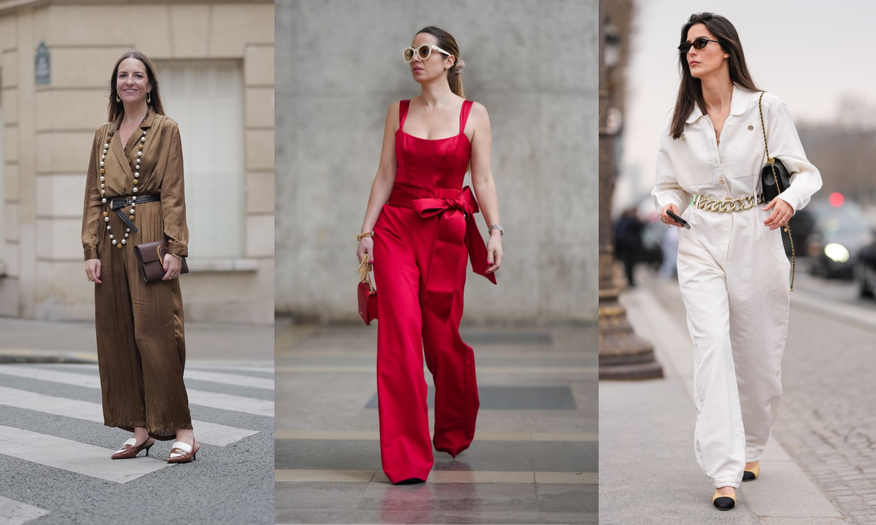 trio of images of women wearing jumpsuits