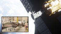 A collage of a a Katalyst spacecraft and the NASA Swift observatory it will try to save after launch