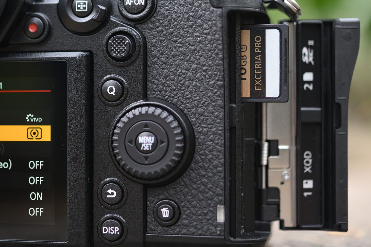 The camera accepts XQD and SDHC/SDXC cards.