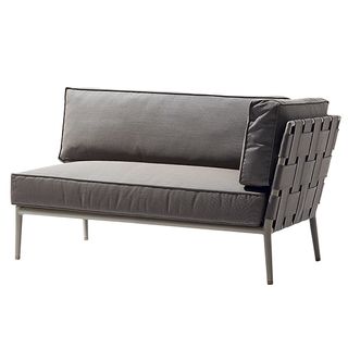 Grey two-seater outdoor sofa with grey cushions