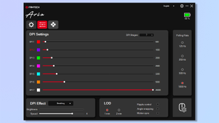 Screenshot of the Fantech Aria XD7 companion software showing configured features