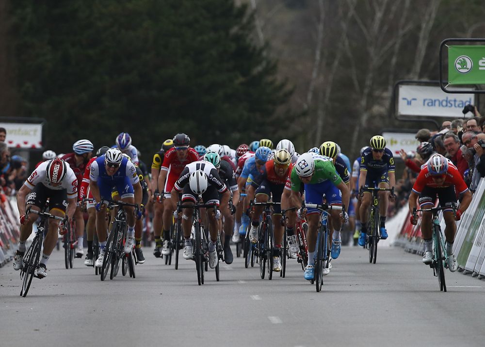 The sprinters bear down on the finish during stage 5 at Paris-Nice