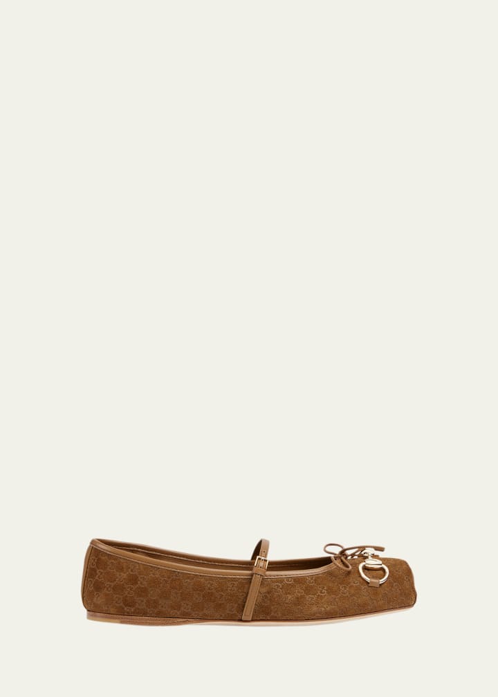 Gg Suede Horsebit Mary Jane Ballerina Flats