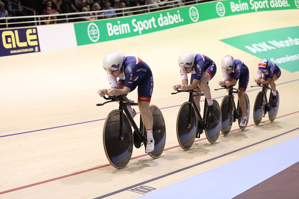 The British women's team pursuit squad in action