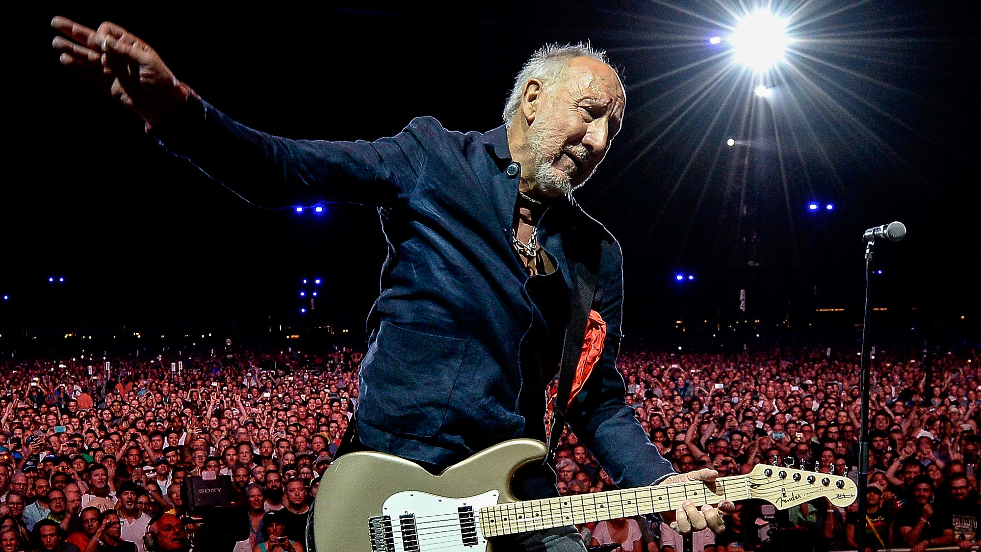 Pete Townshend of The Who performs during Desert Trip at The Empire Polo Club on October 16, 2016 in Indio, California.  