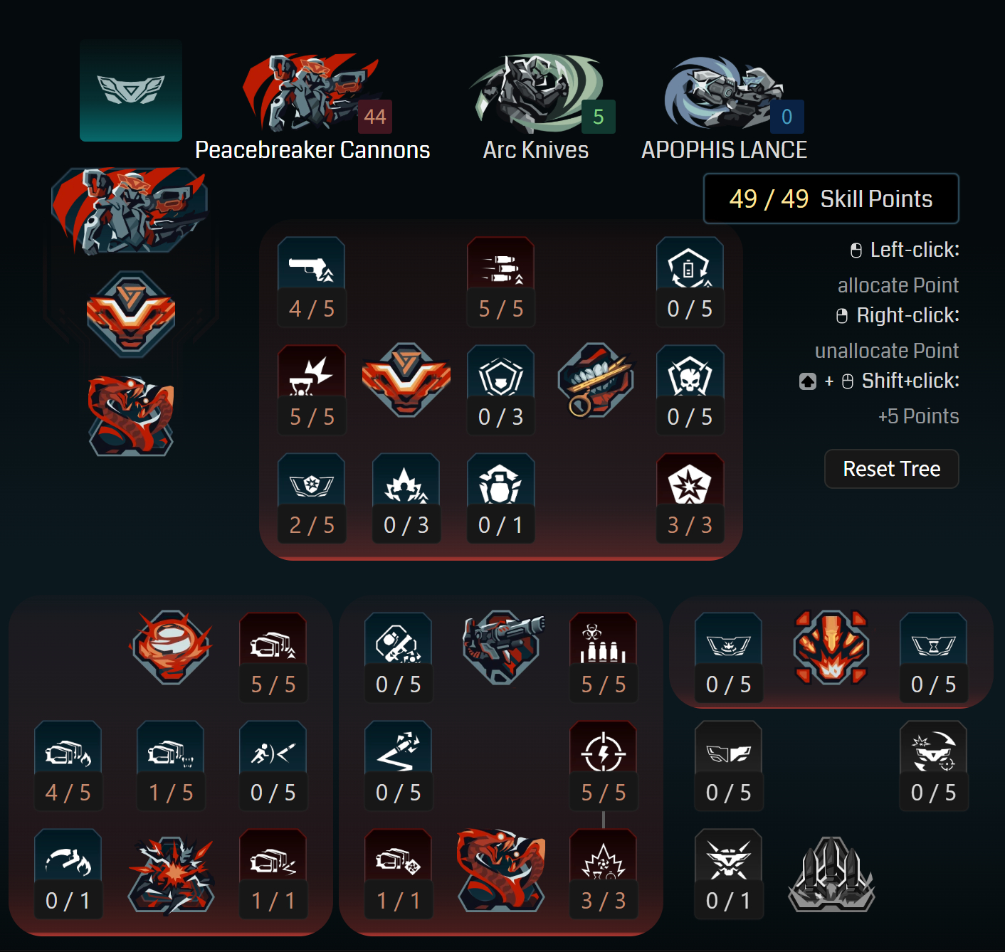 Borderlands 4 Rafa levelling build: A screenshot of Rafa's Remote Agent tree for his levelling build from Maxroll's builder.