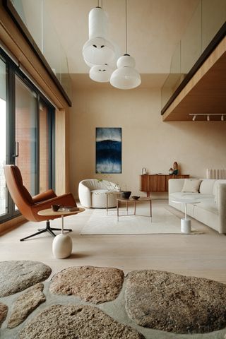 A tan colored living room