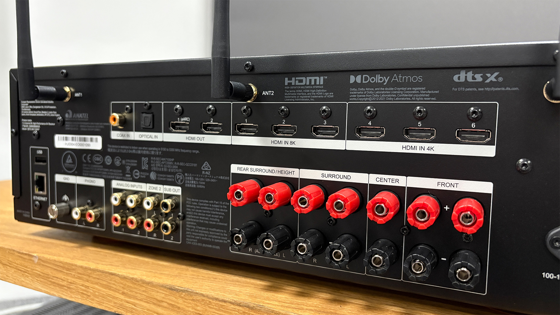 JBL MA7100HP AV receiver rear of unit showing connections