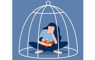 Woman with PND and her baby in a cage