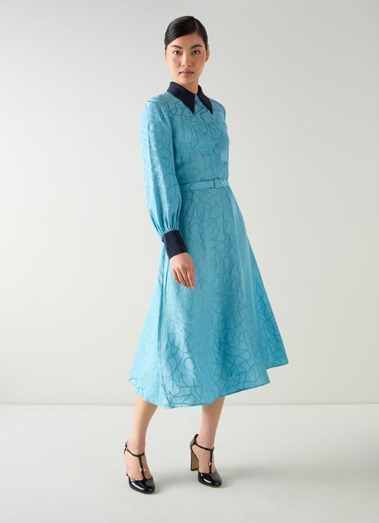 Henri Blue Rope Jacquard Print Silk Shirt Dress