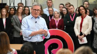 UK Prime Minister Keir Starmer speaking during a Q&A session after delivering a speech on plans to reform the civil service, during a visit to Reckitt Benckiser Health Care UK.