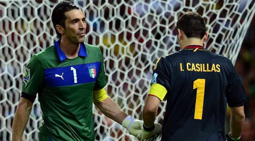 Italy&#039;s Gianluigi Buffon and Spain&#039;s Iker Casillas at the FIFA Confederations Cup in 2013.